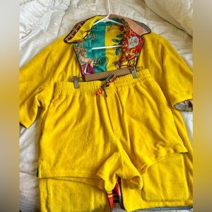 VERSACE two piece set - terry cloth shorts& top reversible terry cloth/silk